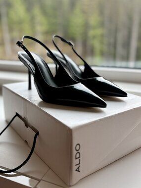 ALDO Black Patent Slingback Stiletto Heels